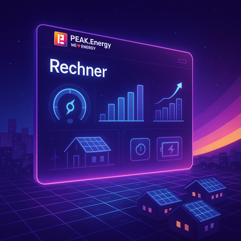 Futuristische Visualisierung des PEAK.Energy Unabhängigkeitsrechners mit Daten-Visualisierung