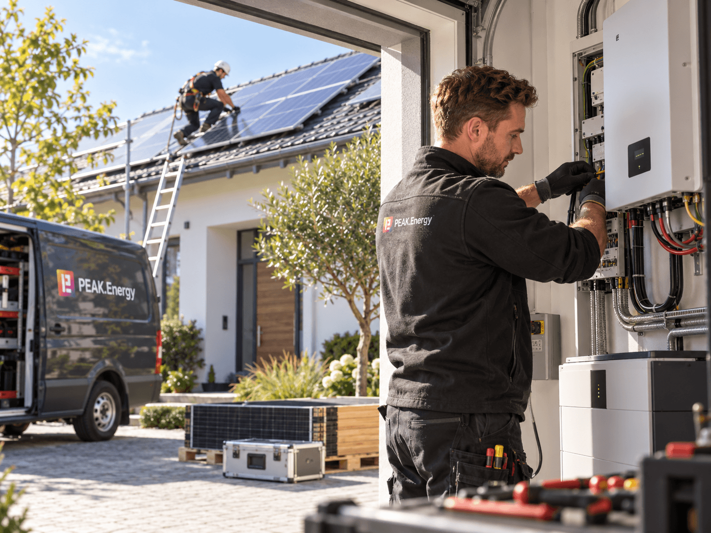 Wallbox und E-Auto am Einfamilienhaus